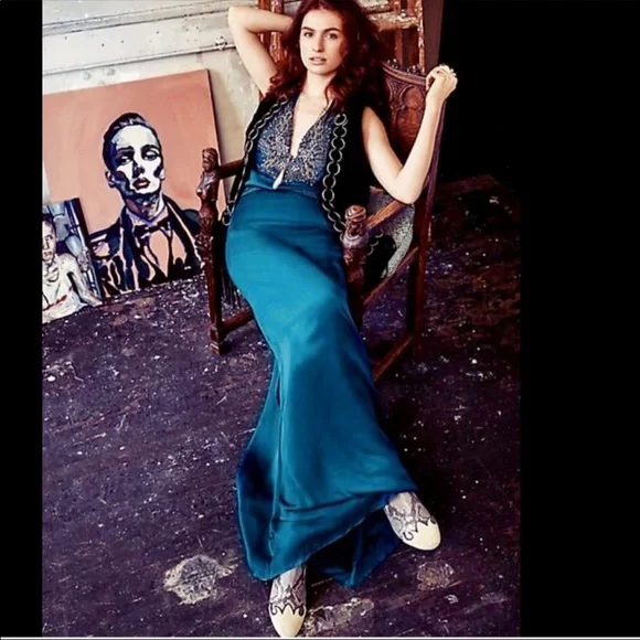 NWT Free People & Candela Satin Jeweled Maxi Gown Size 6 - Picture 5 of 12